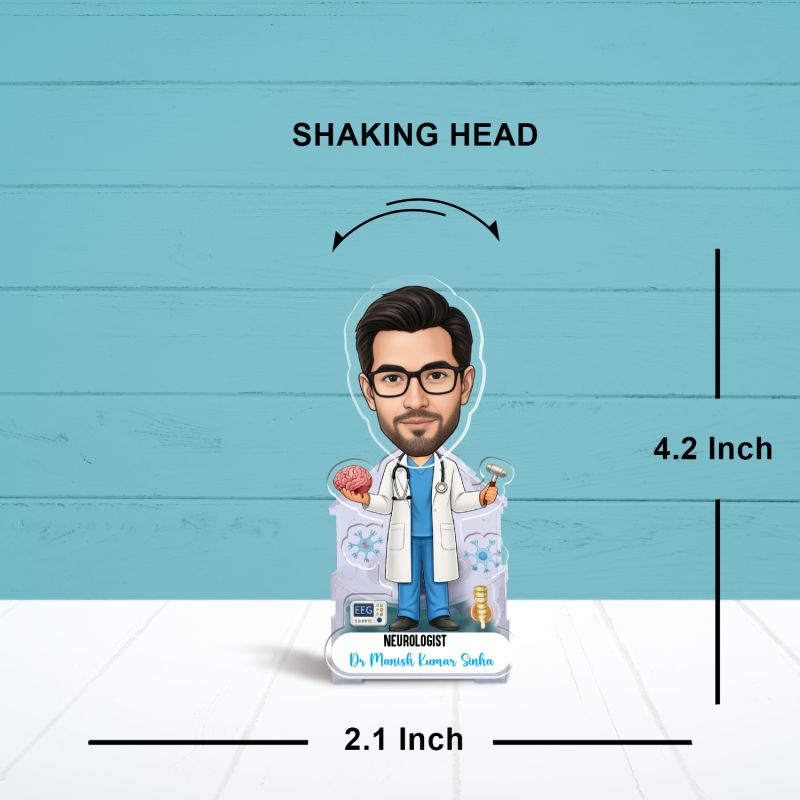 Personalized Neurologist Male Doctor Caricature Gift for Neurologists, Brain Specialists, Psychology Student & Clinics Battery Powered Moving Head Tabletop Decor